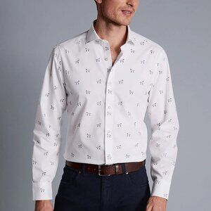 Charles Tyrwhitt White Dalmatian Print Semi-Spread Collar Non-Iron Classic Fit S